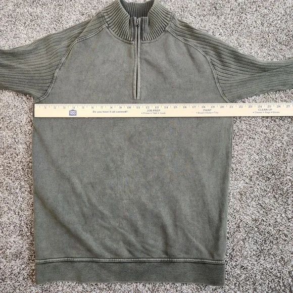 Retrofit Quarter Zip Sweater Men's L Green Ribbed Sleeves Knit Pullover - Picture 7 of 10